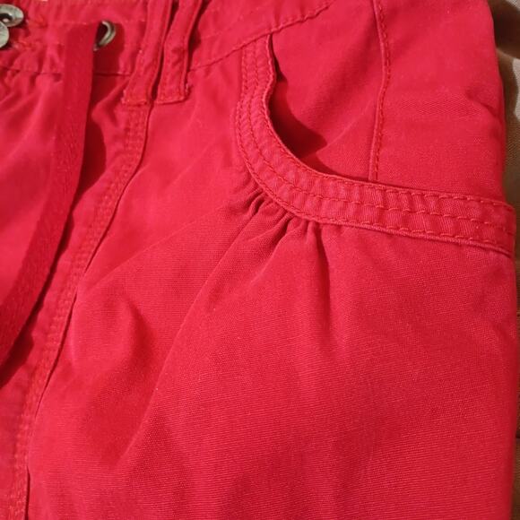 VINTAGE Y2K Pants 10 Cropped Red Cotton Gathered Pockets Ties‎ Kidcore Vacation - Picture 3 of 8